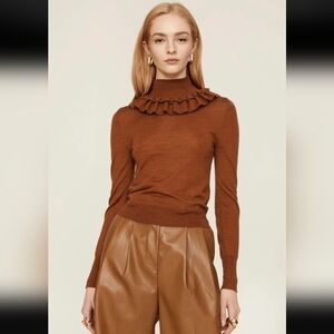 Ulla Johnson Brown Ruffled Turtleneck Sweater